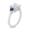 Thumbnail Image 1 of 8.0mm Princess-Cut Lab-Created White and Blue Sapphire Three Stone Ring in Sterling Silver