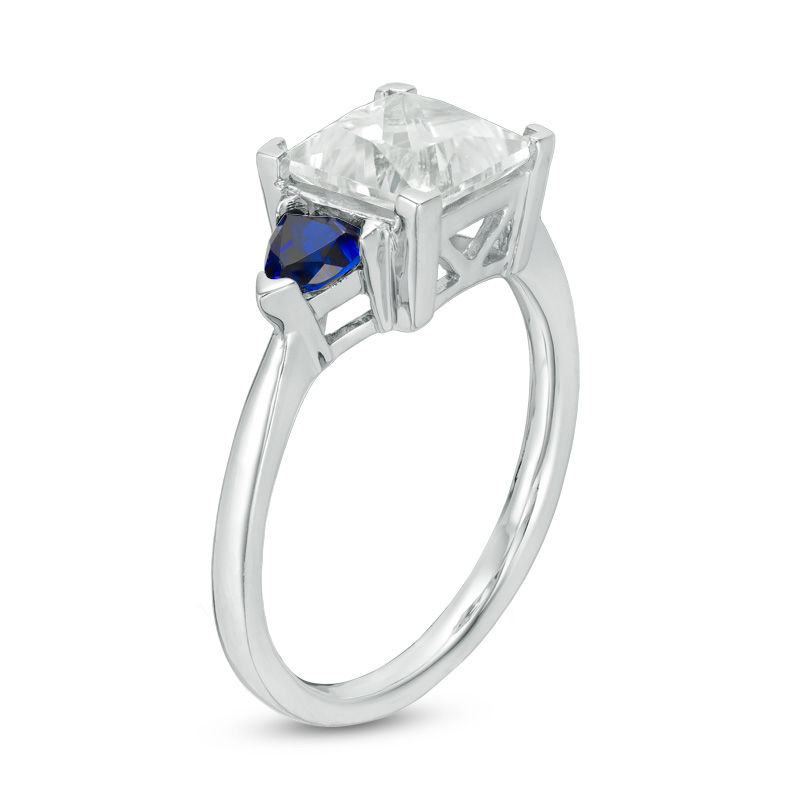 8.0mm Princess-Cut Lab-Created White and Blue Sapphire Three Stone Ring in Sterling Silver