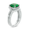 Thumbnail Image 2 of 9.0mm Cushion-Cut Lab-Created Emerald and 0.18 CT. T.W. Diamond Frame Bridal Set in 10K White Gold