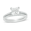 Thumbnail Image 0 of 6.0mm Princess-Cut White Lab-Created Sapphire and 0.18 CT. T.W. Diamond Bridal Set in 10K White Gold
