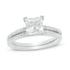 Thumbnail Image 1 of 6.0mm Princess-Cut White Lab-Created Sapphire and 0.18 CT. T.W. Diamond Bridal Set in 10K White Gold