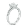 Thumbnail Image 1 of 6.0mm Princess-Cut White Lab-Created Sapphire and 0.18 CT. T.W. Diamond Bridal Set in 10K White Gold