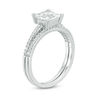 Thumbnail Image 2 of 6.0mm Princess-Cut White Lab-Created Sapphire and 0.18 CT. T.W. Diamond Bridal Set in 10K White Gold