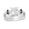Thumbnail Image 0 of 5.0mm Princess-Cut Lab-Created White and Blue Sapphire Quad-Sides Bridal Set in Sterling Silver