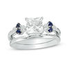 Thumbnail Image 1 of 5.0mm Princess-Cut Lab-Created White and Blue Sapphire Quad-Sides Bridal Set in Sterling Silver