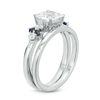 Thumbnail Image 1 of 5.0mm Princess-Cut Lab-Created White and Blue Sapphire Quad-Sides Bridal Set in Sterling Silver
