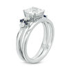 Thumbnail Image 2 of 5.0mm Princess-Cut Lab-Created White and Blue Sapphire Quad-Sides Bridal Set in Sterling Silver