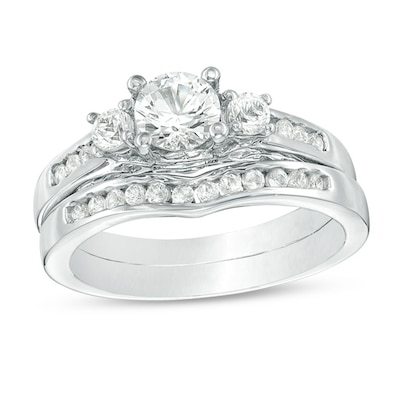 5.4mm Lab-Created White Sapphire Three Stone Bridal Set in 10K White Gold