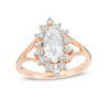 Thumbnail Image 0 of Marquise Lab-Created White Sapphire and 0.07 CT. T.W. Diamond Sunburst Frame Engagement Ring in 10K Rose Gold