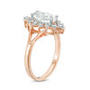 Thumbnail Image 1 of Marquise Lab-Created White Sapphire and 0.07 CT. T.W. Diamond Sunburst Frame Engagement Ring in 10K Rose Gold