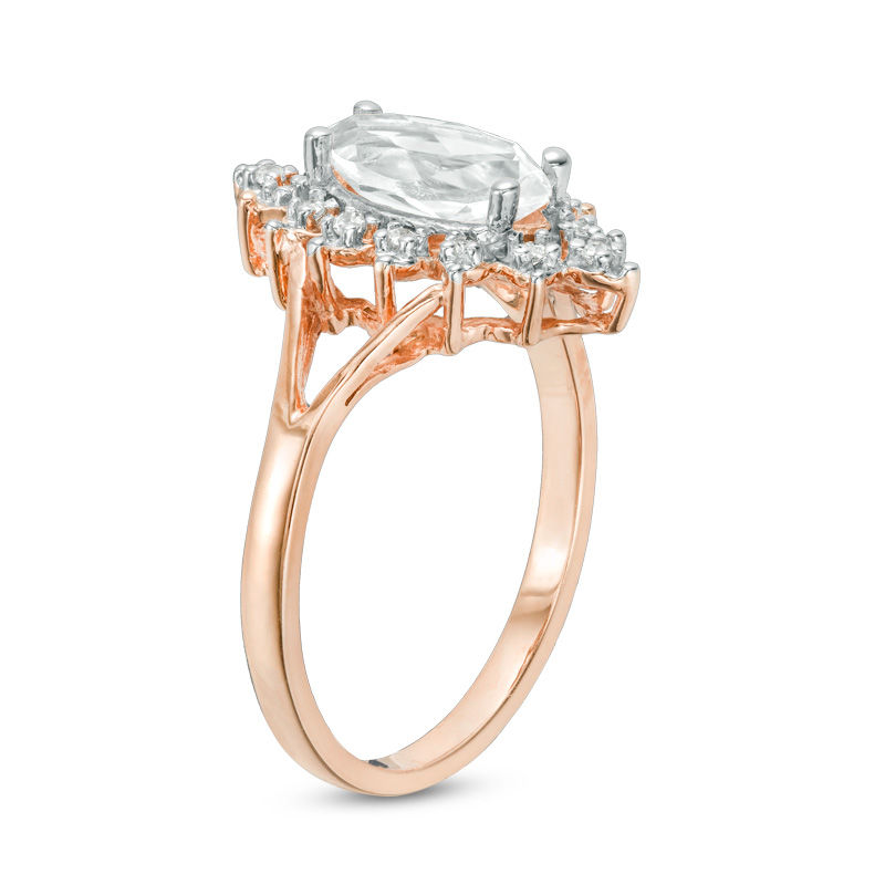 Peoples Marquise Lab Created White Sapphire and 0.07 CT. T.w. Diamond Sunburst