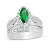 Thumbnail Image 1 of Marquise Lab-Created Emerald and 0.95 CT. T.W. Diamond Frame Bridal Set in 10K White Gold