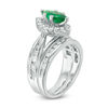 Thumbnail Image 2 of Marquise Lab-Created Emerald and 0.95 CT. T.W. Diamond Frame Bridal Set in 10K White Gold
