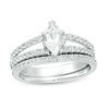 Thumbnail Image 0 of Marquise Lab-Created White Sapphire Split Shank Bridal Set in 10K White Gold
