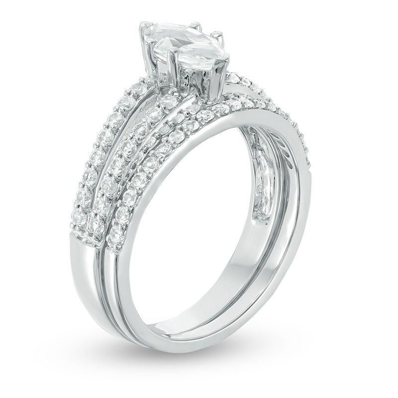 Marquise Lab-Created White Sapphire Split Shank Bridal Set in 10K White Gold