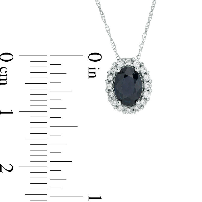 Oval Blue Sapphire and 0.19 CT. T.W. Diamond Frame Pendant in 10K White Gold