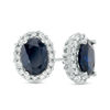 Thumbnail Image 1 of Oval Blue Sapphire and 0.38 CT. T.W. Diamond Frame Stud Earrings in 10K White Gold