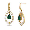 Thumbnail Image 1 of Pear-Shaped Lab-Created Emerald and 0.71 CT. T.W. Diamond Teardrop Earrings in 10K Gold