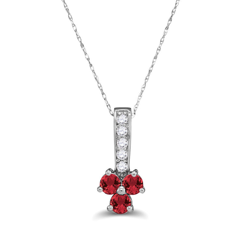 Lab-Created Ruby and 0.12 CT. T.W. Diamond Trio Pendant in Sterling Silver