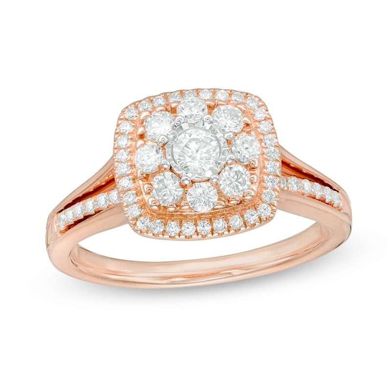 0.45 CT. T.W. Composite Diamond Cushion Frame Engagement Ring 10K Rose Gold