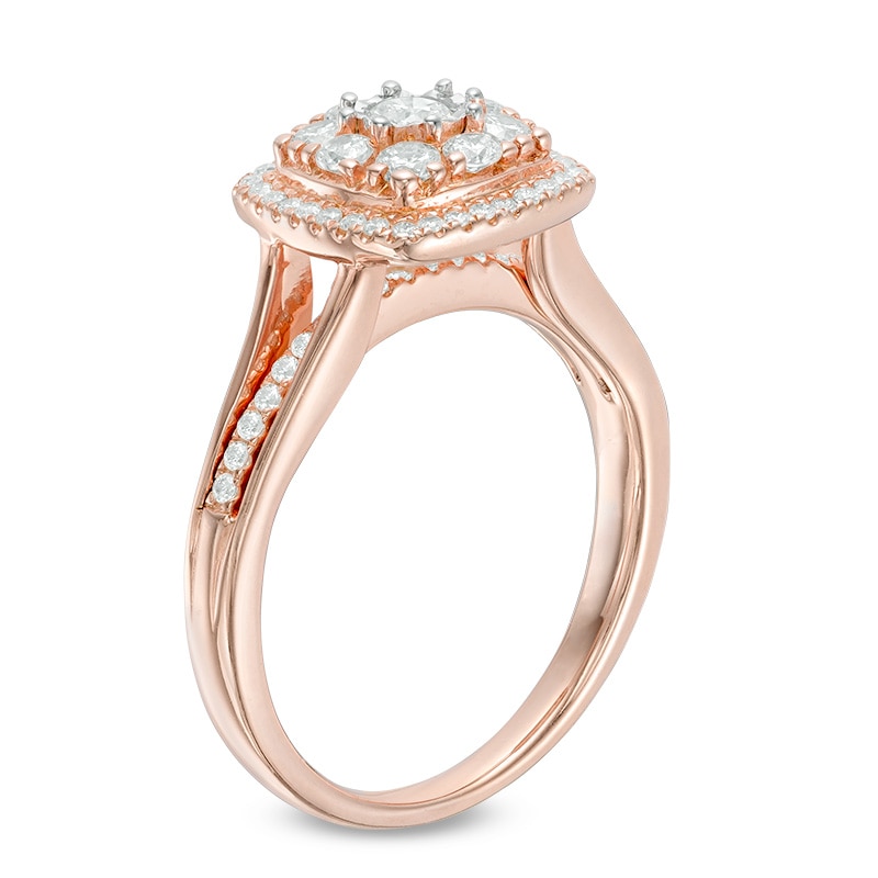 0.45 CT. T.W. Composite Diamond Cushion Frame Engagement Ring 10K Rose Gold