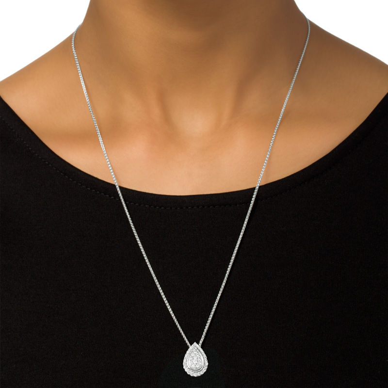 0.30 CT. T.W. Composite Diamond Teardrop Frame Bolo Necklace in Sterling Silver - 30"