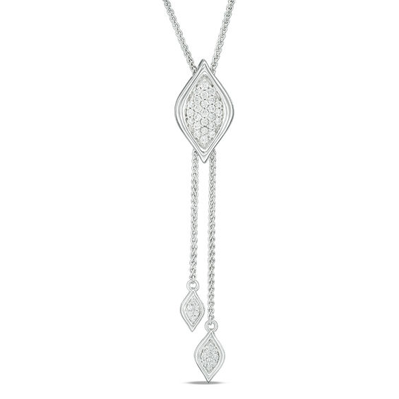 0.45 CT. T.W. Diamond Marquise Lariat-Style Bolo Necklace in Sterling Silver - 30"