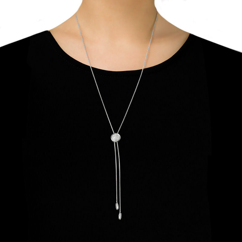 0.95 CT. T.W. Diamond Circle Lariat-Style Bolo Necklace in Sterling ...