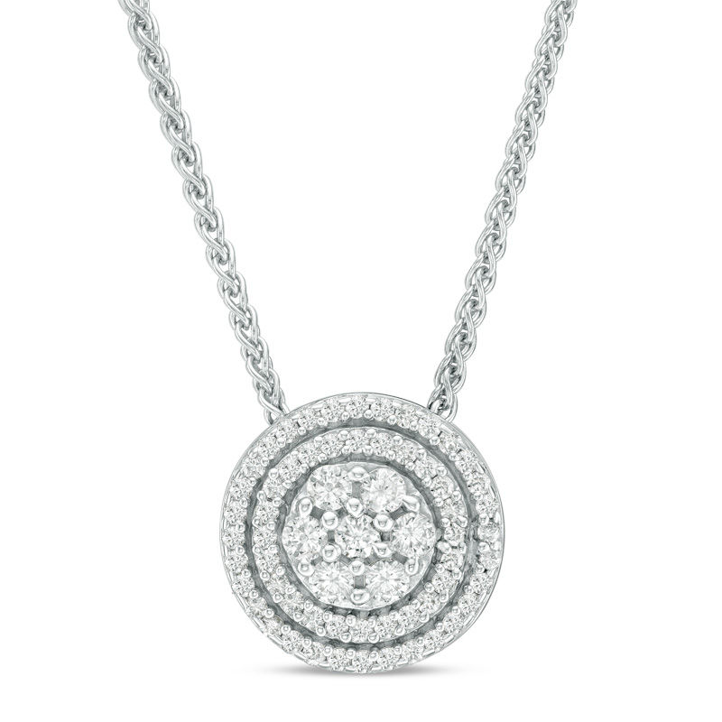 0.45 CT. T.W. Composite Diamond Double Frame Bolo Necklace in Sterling Silver - 30"