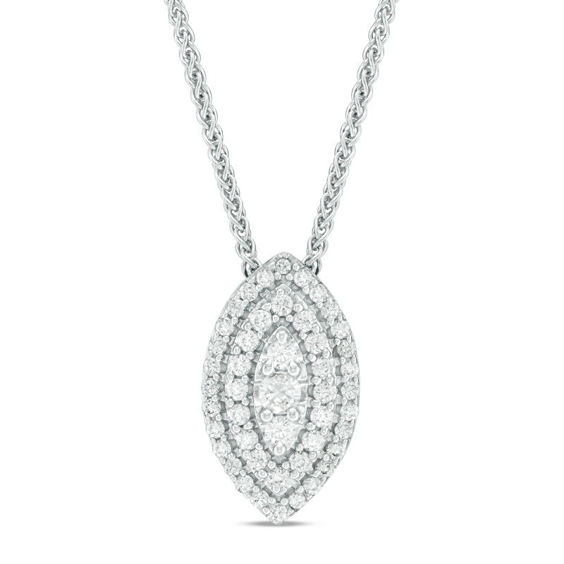 0.58 CT. T.W. Diamond Double Marquise Frame Bolo Necklace in Sterling Silver - 30"