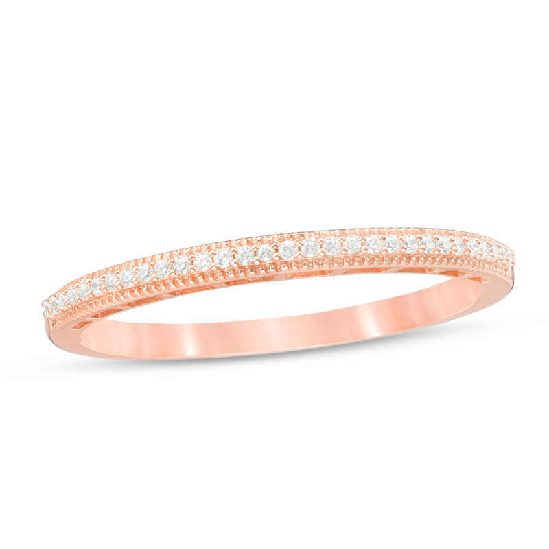 Main Image 1 of 0.06 CT. T.W. Diamond Vintage-Style Wedding Band in 10K Rose Gold