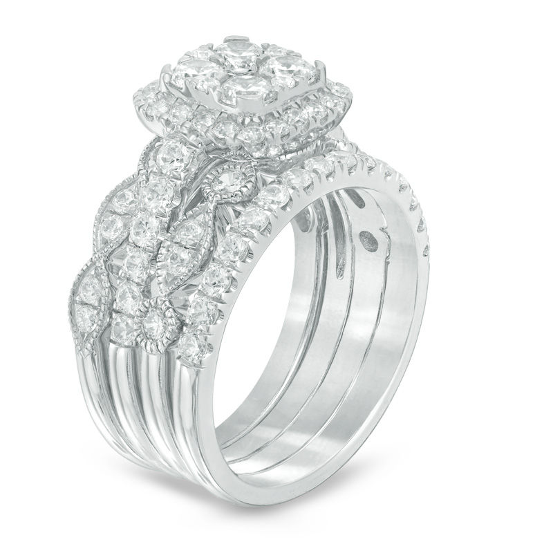 Main Image 2 of 2.00 CT. T.W. Quad Diamond Frame Four Piece Bridal Set in 14K White Gold
