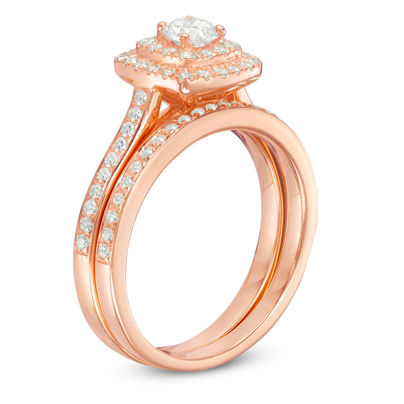 0.70 CT. T.W. Diamond Double Cushion Frame Bridal Set in 10K Rose Gold