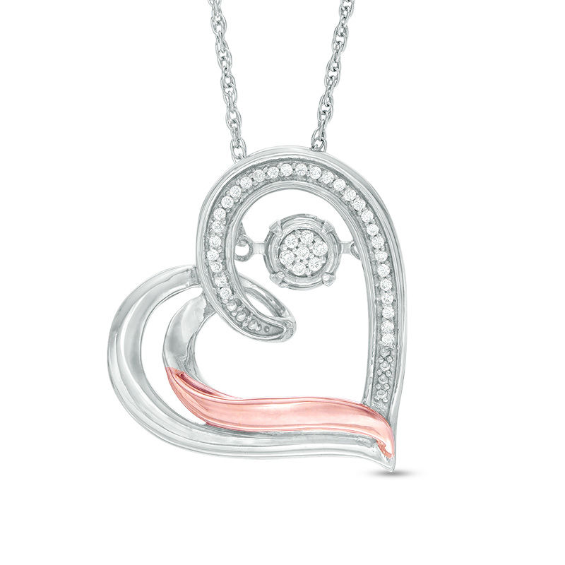 Unstoppable Love™ 0.07 CT. T.W. Diamond Tilted Swirl Heart Pendant in Sterling Silver and 10K Rose Gold|Peoples Jewellers