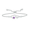 Thumbnail Image 0 of Couple’s Simulated Birthstone Double Heart Frame Bolo Bracelet in Sterling Silver (2 Stones)