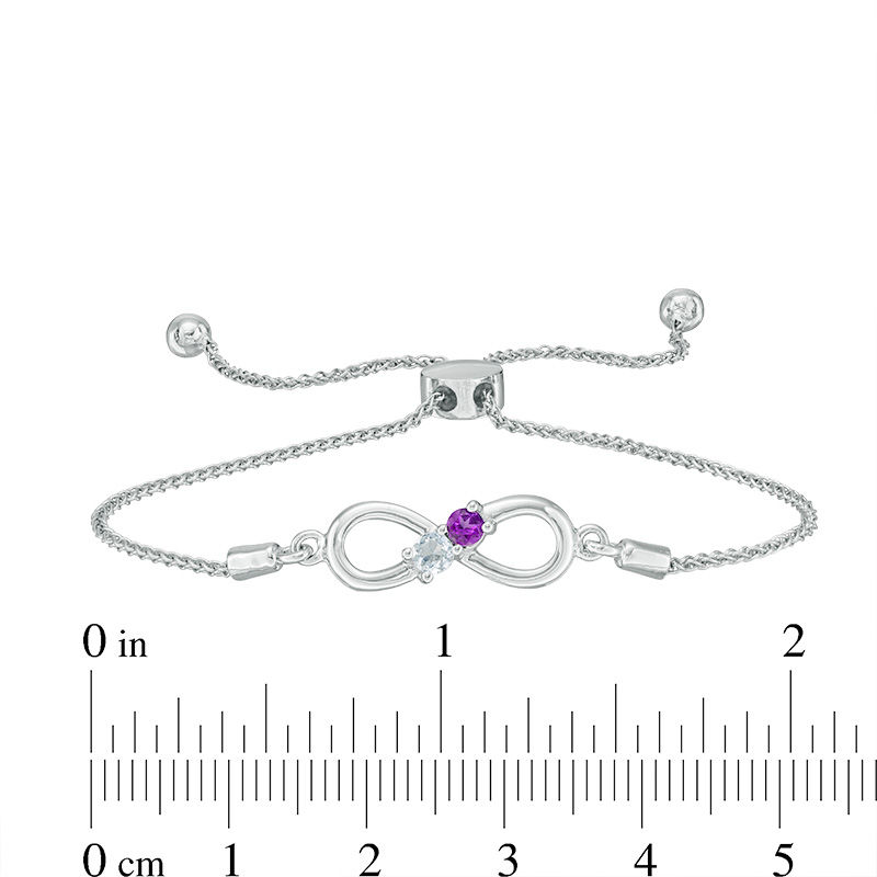 Couple’s Simulated Birthstone Infinity Bolo Bracelet in Sterling Silver (2 Stones)