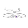 Thumbnail Image 0 of Couple’s Simulated Birthstone Double Heart Infinity Bolo Bracelet in Sterling Silver (2 Stones) - 8.0"