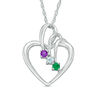 Thumbnail Image 0 of Mother's Simulated Birthstone Triple Loop Heart Pendant in Sterling Silver (3 Stones)