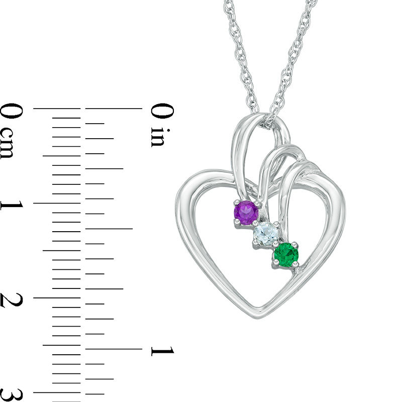 Mother's Simulated Birthstone Triple Loop Heart Pendant in Sterling Silver (3 Stones)
