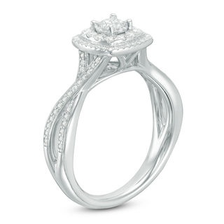 0.50 CT. T.W. Diamond Double Cushion Frame Twist Engagement Ring in 10K White Gold