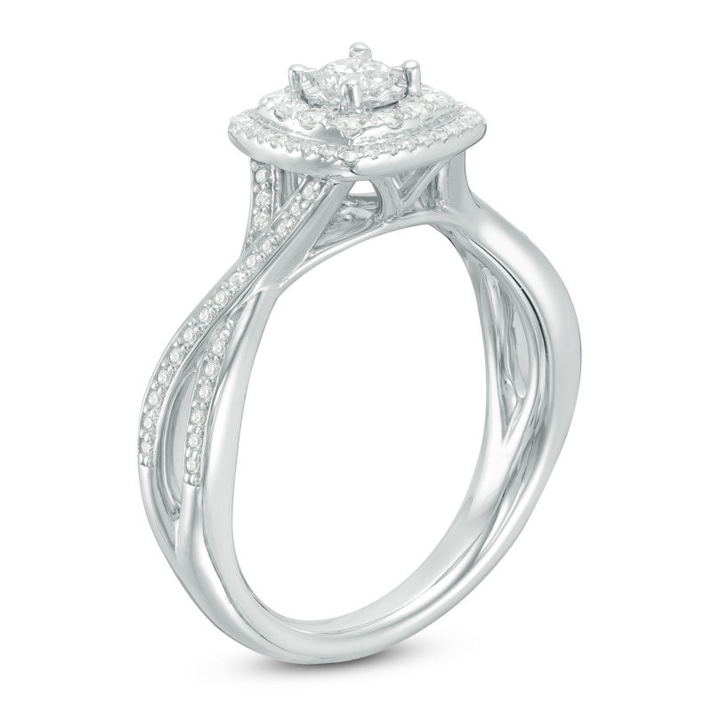 0.50 CT. T.W. Diamond Double Cushion Frame Twist Engagement Ring in 10K White Gold