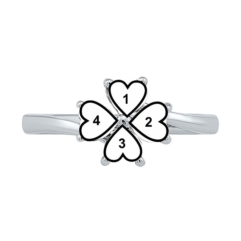 Main Image 3 of Mother’s 4.0mm Heart-Shaped Simulated Birthstone Four Leaf Clover Ring in Sterling Silver (15 Characters)