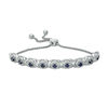 Thumbnail Image 0 of Lab-Created Blue Sapphire and 0.09 CT. T.W. Diamond Frame Bolo Bracelet in Sterling Silver - 9.5"