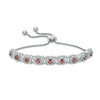 Thumbnail Image 1 of Garnet and 0.09 CT. T.W. Diamond Frame Bolo Bracelet in Sterling Silver - 9.5"