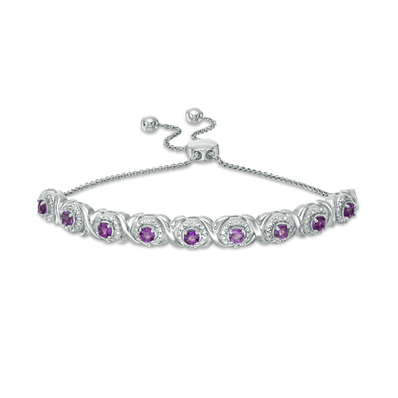 Amethyst and 0.09 CT. T.W. Diamond Frame Bolo Bracelet in Sterling Silver - 9.5"