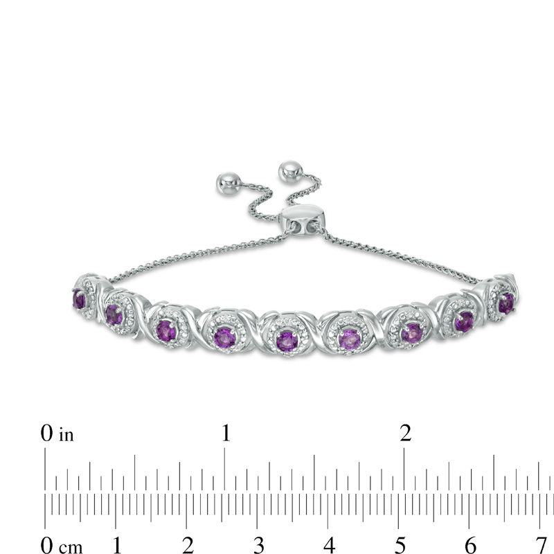 Amethyst and 0.09 CT. T.W. Diamond Frame Bolo Bracelet in Sterling Silver - 9.5"