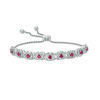 Thumbnail Image 0 of Lab-Created Ruby and 0.09 CT. T.W. Diamond Frame Bolo Bracelet in Sterling Silver - 9.5"
