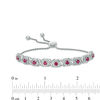 Thumbnail Image 1 of Lab-Created Ruby and 0.09 CT. T.W. Diamond Frame Bolo Bracelet in Sterling Silver - 9.5"