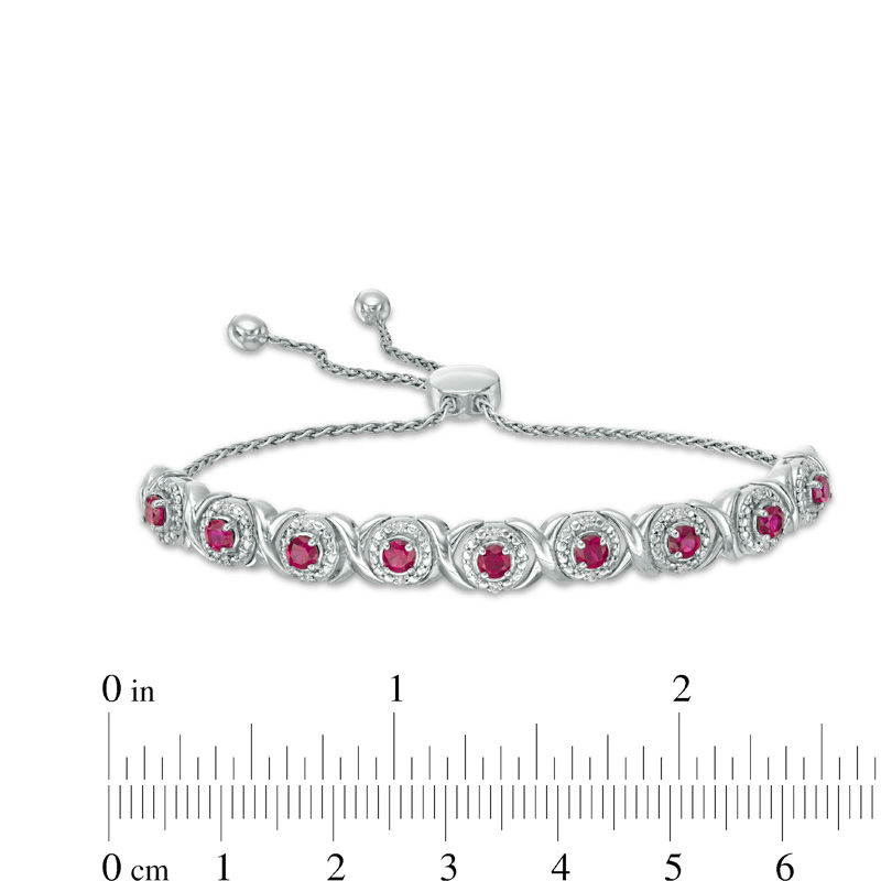Lab-Created Ruby and 0.09 CT. T.W. Diamond Frame Bolo Bracelet in Sterling Silver - 9.5"|Peoples Jewellers