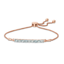 Aquamarine Nine Stone Bar Bolo Bracelet in 10K Rose Gold - 9.5&quot;